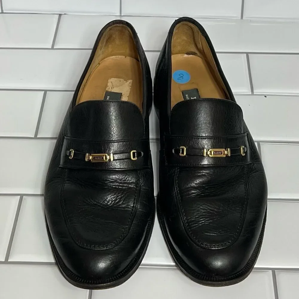 Bally Loafers Men’s Dress Shoes Black Leather Slip On’s Size 8